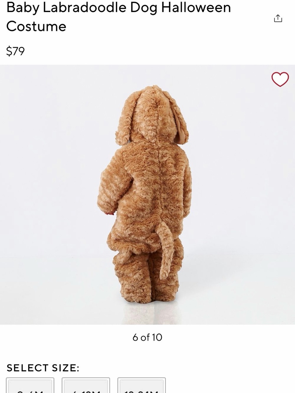 Pottery Barn Baby Labradoodle Dog Costume in Tan - Picture 2 of 3